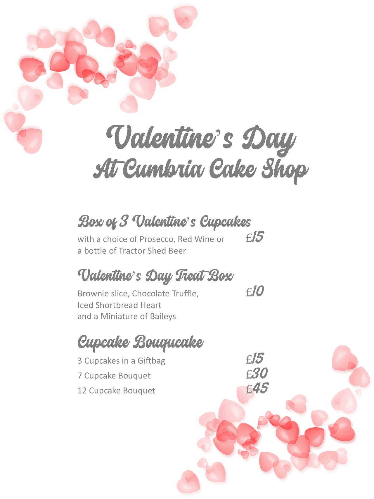 Valentine's Day menu at Cumbria Cake Shop